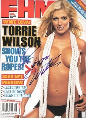 AM166  Torrie Wilson  signed Vintage FHM Wrestling Magazine  w/COA - Image 1 of 3