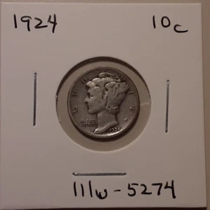 1924 Mercury Dime 10c Philadelphia Mint 90% US Silver (#111w-5274) Winged Cap - Picture 1 of 3