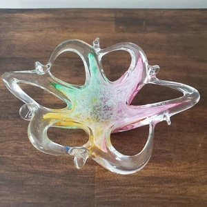 Murano Glass Free Form Star Fish Candy Bowl Dish Abstract Art Pastel Colors - Picture 1 of 10