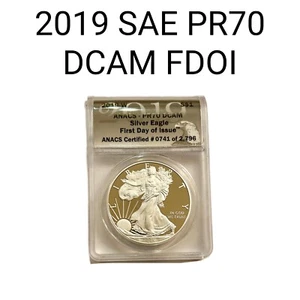 2019-W SILVER AMERICAN EAGLE ANACS-PR70 FDOI #0741 Of 2796 - Picture 1 of 2