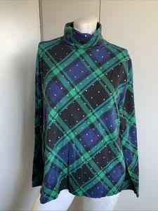 Talbots size XL Christmas Hanukkah turtleneck blue/green plaid long sleeve shirt - Picture 1 of 4