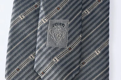 GUCCI GRAY GG SILK MEN'S Neck Tie W: 3 3/4" BY L:62" - Image 1 of 4
