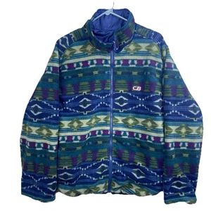 Vintage CB Sports Jacket Men’s Large Aztec Western Reversible Fleece Nylon 90s - Picture 1 of 9