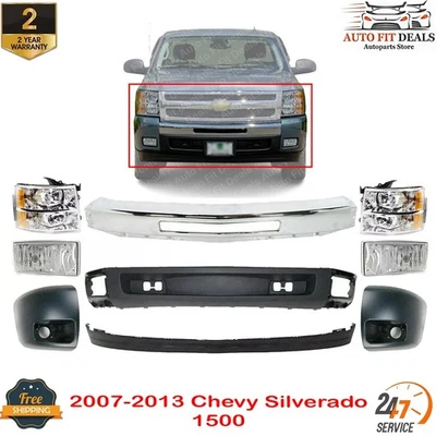 Kit de parachoques delantero cromado + tapas + faros para Chevy Silverado 1500 2007-13 Foto 1 de 4