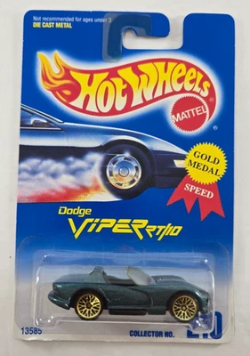Tarjeta azul Hot Wheels 1991 #210 Dodge Viper No. 210 verde azulado con rueda de encaje dorado 13585 Foto 1 de 4