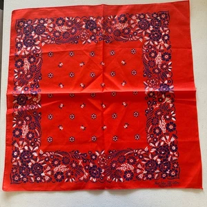 Vintage Fast Color All Cotton Floral Bandana 22" Orange Blau RN 14193 - Bild 1 von 4