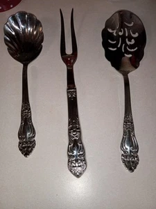 Reed & Barton 3 Piece Serving Spoons And Fork Stainless Flatware 9" & 10" Long - Picture 1 of 11