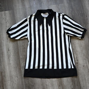 Vintage Referee Shirt Mens Large Black Stripes 70s Sand Knit 1/4 Zip Cosplay - Picture 1 of 11