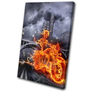 Flaming Motorcycle Abstract Transportation SINGLE CANVAS WALL ART Picture Print - Bild 1 von 1