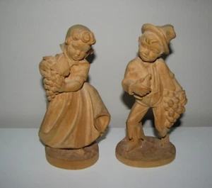 Vintage Carved Wooden Boy & Girl Figures Conrad Moroder Val Gardena Italy Alpine - Picture 1 of 2