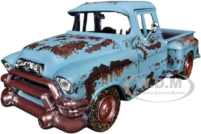 1955 GMC BLUE CHIP PICKUP MATT BLUE (RUSTED) 1/24 DIECAST BY MOTORMAX 79071 - Image 1 of 4