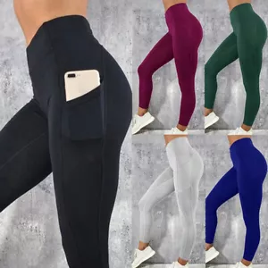 Women High Waist Gym Leggings Pocket Fitness Sports Running Ladies Yoga Pants UK - Picture 1 of 15