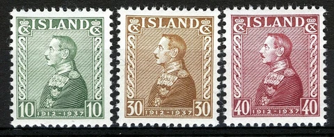 Iceland 1937, King Christian X set VF MNH, Mi 187-189 cat 15€ Cover