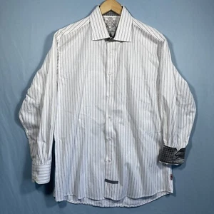 English Laundry Christopher Wicks Mens Button Up Shirt Stripe Flip Cuff 17-34/35 - Picture 1 of 15