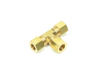 3/8" Tube OD Tee Brass Compression Fitting Plumbing Adapter Water Oil Gas - Image 1 of 4