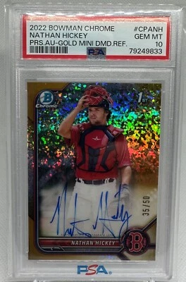 2022 Bowman Chrome 1st Nathan Hickey Gold Mini Diamond Auto /50 PSA 10 Red Sox - Image 1 of 2