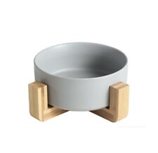 Single Ceramic Dog Bowl & Bamboo Stand 850ML Non Slip GREY