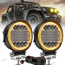 2x Round 5'' inch LED Work Light Combo Amber DRL Offroad 4WD SUV Fog Pods & Wire