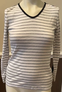 Calvin Klein Performance Quick Dry Striped LS Shirt Women’s Size Med Gray White - Picture 1 of 6