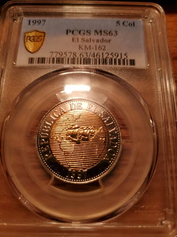 Salvador 5 colones  Continent MS63 PCGS NiBronze coin 1997 BIMETALICA Cover