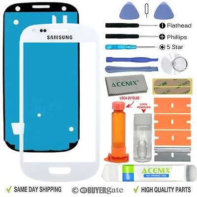 Samsung Galaxy S3 Mini Front Glas Linse Display Ersatz Kit Weiß + UV Kleber - Bild 1 von 4