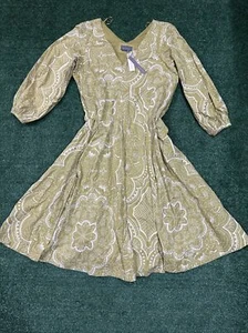 NWT Anthropologie Midi Dress V Neck Balloon Sleeve Floral Paisley Green Size XL - Picture 1 of 8