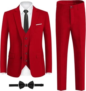 YuanLu Red *Youth Suit* Slim Fit 3 Piece Size 14 2 Button Notch Lapel - Picture 1 of 4