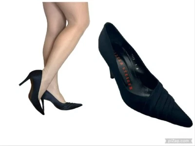 VINTAGE WALTER STEIGER BLACK SILK PLEATED POINTED TOE HIGH HEEL PUMPS WOMEN'S 9 - Image 1 of 4