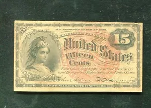 15 FIFTEEN CENTS FOURTH ISSUE FRACTIONAL CURRENCY NOTE (C) - Picture 1 of 2