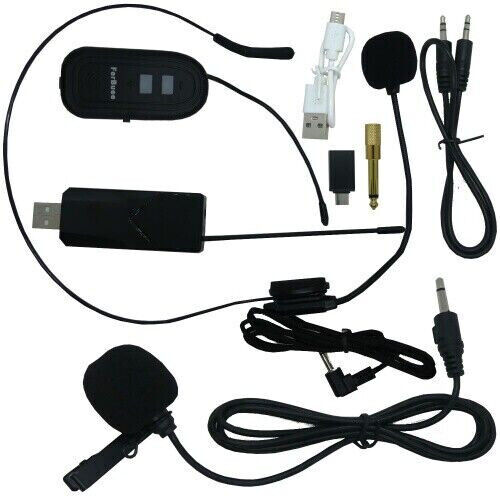 Wireless Lavalier Clip-On Microphone Headset + Pocket Transmitter Receiver