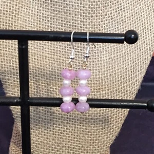 Perlen und rosa Amethyst Perlen Ohrringe 925 Silber Haken 4 g - Bild 1 von 7