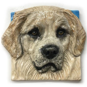 Golden Retriever Hund Keramikfliese Handarbeit 3D Haustier Portrait Sondra Alexander Kunst - Bild 1 von 4
