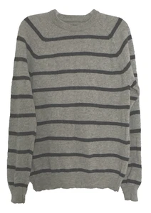Vintage Express Lammwolle Strickpullover Gr. M grau schwarz Streifen Rundhals Pullover - Bild 1 von 5