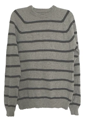 Vtg Express Lambs Wool Knit Sweater Sz M Gray Black Stripe Crew Neck Pullover - Image 1 of 4