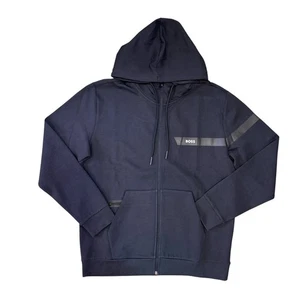 BOSS Hoodie Mens Dark Blue Full Zip Track Jacket With Logo - Saggy 1 Size XL - Picture 1 of 6