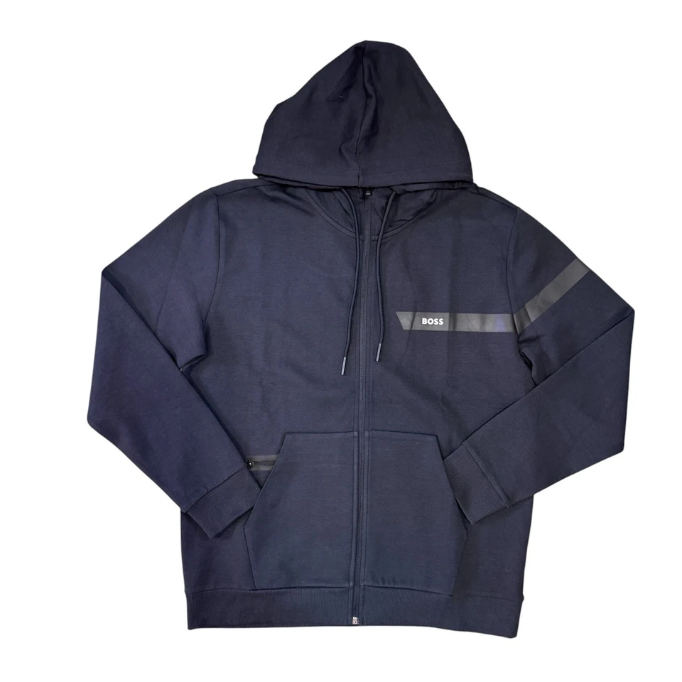 BOSS Hoodie Mens Dark Blue Full Zip Track Jacket With Logo - Saggy 1 Size XL - Image 1 of 4