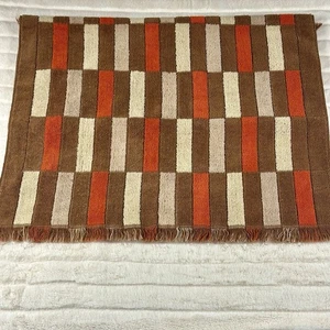 Vintage 70er Sears Badetuch Fransen braun beige orange Farbblock Retro geometrisch - Bild 1 von 8