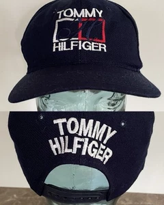 VTG Tommy Hilfiger Spellout Embroidered Navy Red White Snap back Hat Y2K Adj - Picture 1 of 7