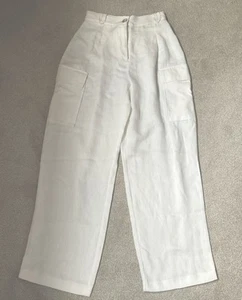 River Island White Linen/Polyester Wide Leg Trousers Elasticated Waist Size 8 - Picture 1 of 7