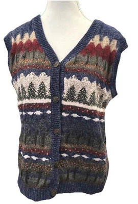 Vintage Northern Reflections Striped Button Up Christmas Trees Sweater Vest XL - Image 1 of 4