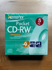 Memorex Pocket CD-RW  4x 210mb 24 Min 5 Pack - Sealed - NOS - FREE SHIPPING - Afbeelding 1 van 3