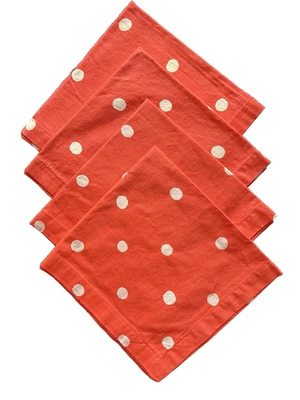 Set 4 KATE SPADE New York POLKA DOT Napkins 100% Cotton Coral Orange White 20x20 - Image 1 of 4
