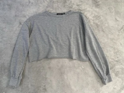 Moletom Boohoo Feminino Manga Longa Cinza Cropped, Tamanho 2 - Imagem 1 de 3