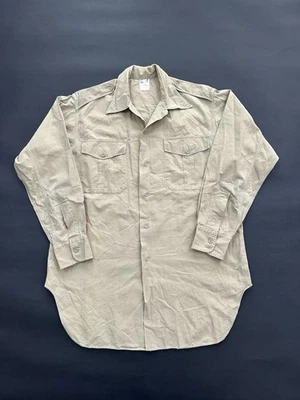 20 世纪 50 年代 60 年代法国军队阿尔及利亚战争棉纽扣卡其色衬衫男式 L — 第 1/4 张图片