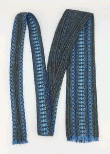 Vintage 70s Tie Wool Handmade Slim Maria Svatina Canada Woven Blue/Brown 54" - Picture 1 of 5