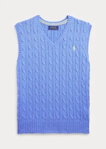 Polo Ralph Lauren Boys Cable Knit Cotton Sweater Vest Harbor Iceland Blue - L - Picture 1 of 4