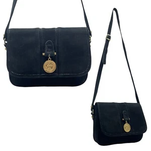 Vintage 60s 70s ETIENNE AIGNER Suede Leather Crossbody Shoulder Bag BLACK RARE - Picture 1 of 22