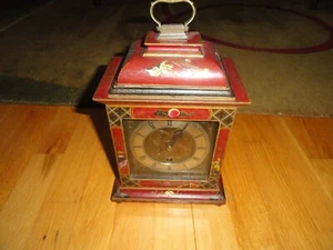 Georgian style Chinoiserie red jappaned bracket clock Made in England - Picture 1 of 9