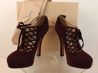 NUEVO EN CAJA PRADA 1IP156 CORSÉ JAULA GAMUZA SANGRE DE BUEY CORDONES CREMALLERA TRASERA PLATAFORMA BOMBAS 40 Foto 1 de 4