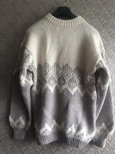 Scandi Fair Isle Jacquard Artisan Chunky Hand Knit Wool Jumper L 14 16 - Picture 1 of 11